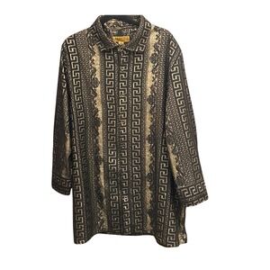 Y2K Prestige Mens Original Button Down Greek Key Baroque Luxury Metallic Gold 3X